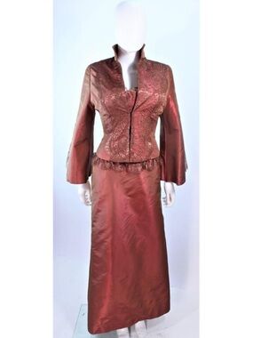 ELIZABETH FILLMORE Bronze Lace & Satin Evening Gown Ensemble with Coat
Size 12